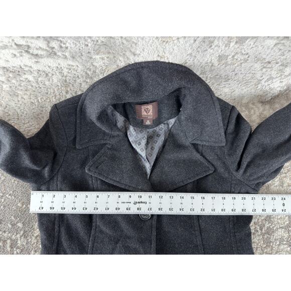 Anne Klein Sz 12 Cashmere Wool Blend Outdoor Overcoat Black Long Sleeve Notched - Picture 6 of 10